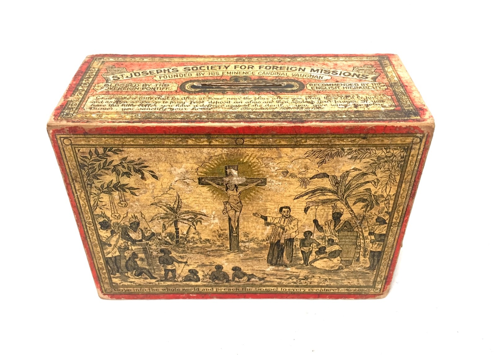 Antique St. Joseph’s Society Missionary Society Church Collection Box Money 1900