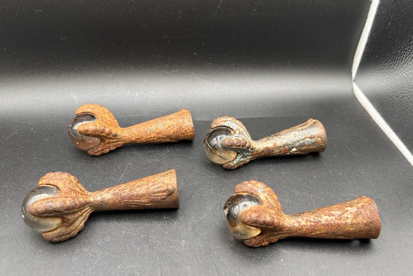 Antique Victorian Ball Claw Cast Iron Primitive Glass Table Leg Feet Hardware 4