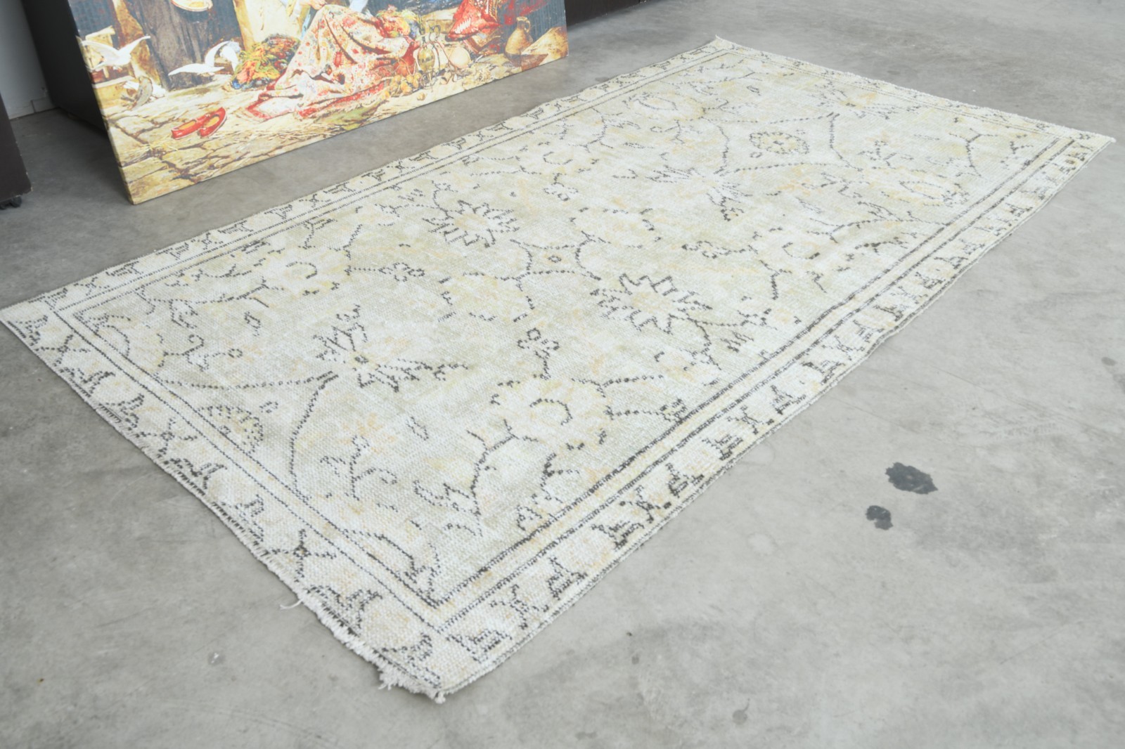 4×7 ft rugs, antique turkish carpet vintage oushak rug hand-knotted wool rug,271