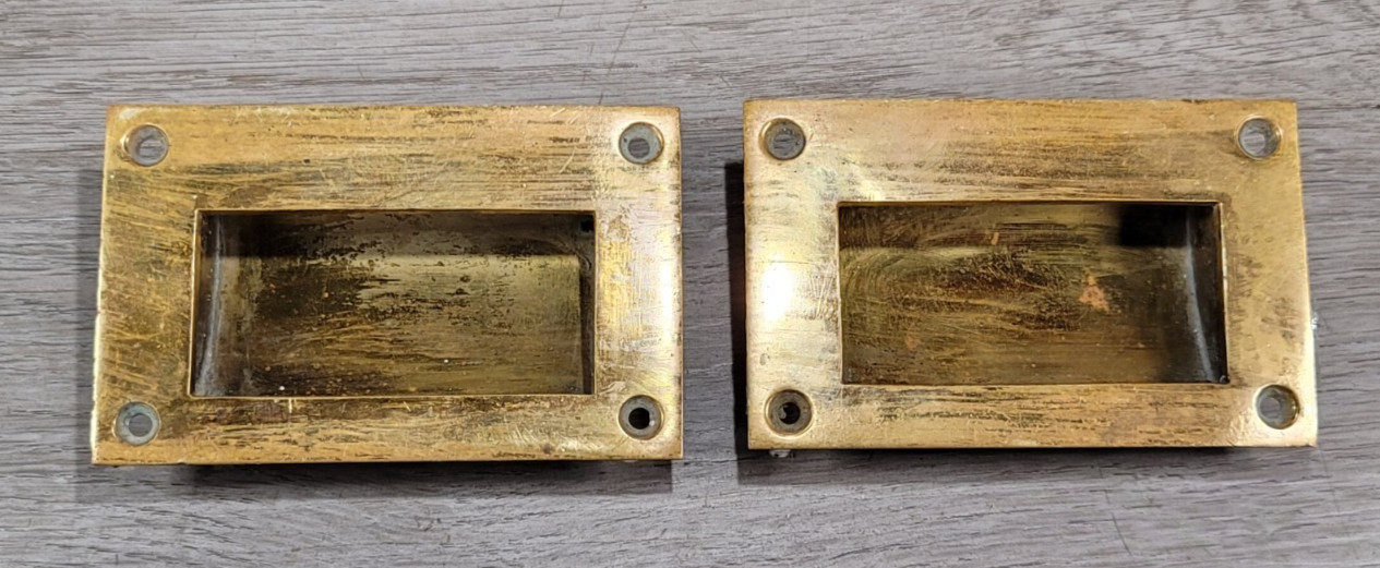 Vintage 4″ Sliding Pocket Door Recessed Pulls Solid Brass Heavy Duty Pair