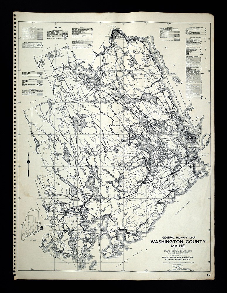 1946 Maine Highway Map Washington York County Eastport Machias Calais Sanford ME