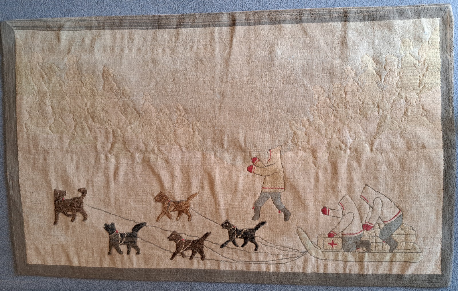 1930’s 64″ x 39″ Grenfell Sled Dogs Mat/Rug