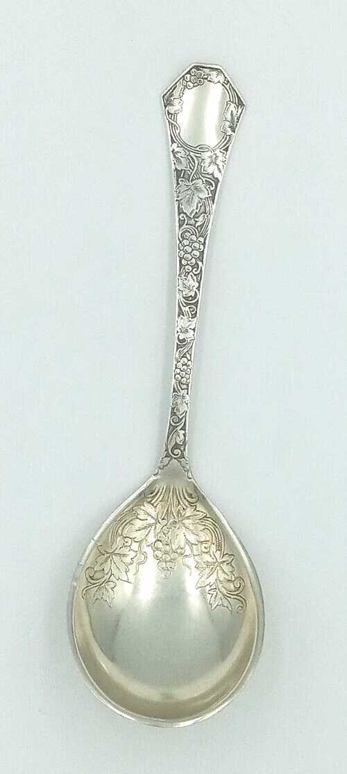 Antique Saart Brothers Grape Pattern Sterling Silver Gold Wash Chocolate Spoon