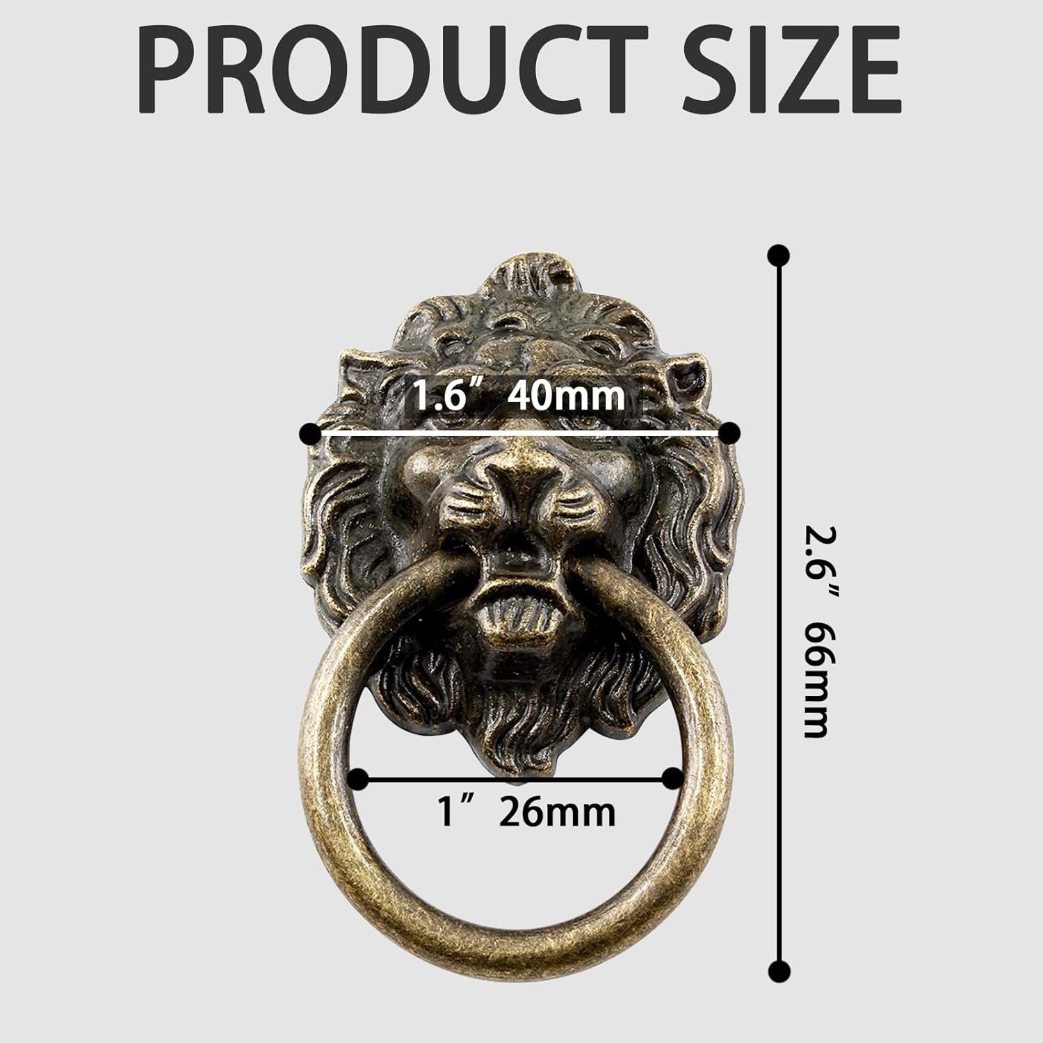 Zorfeter 6 Pcs Lion Head Knobs Pull, Antique Bronze Ring Pull Handles for Dresse