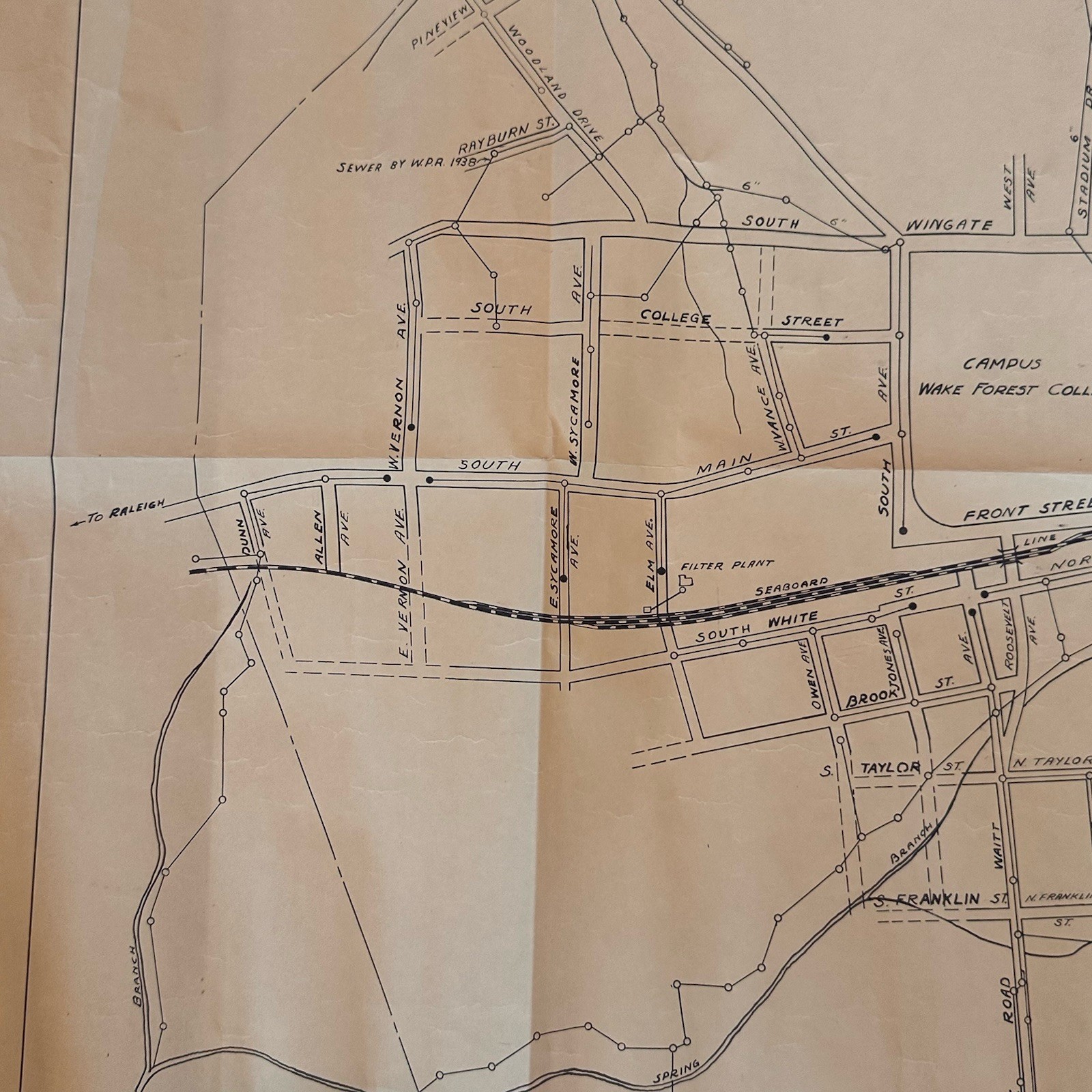 1959 Wake Forest Plat Map Wake County NC VTG College Campus Sewer System