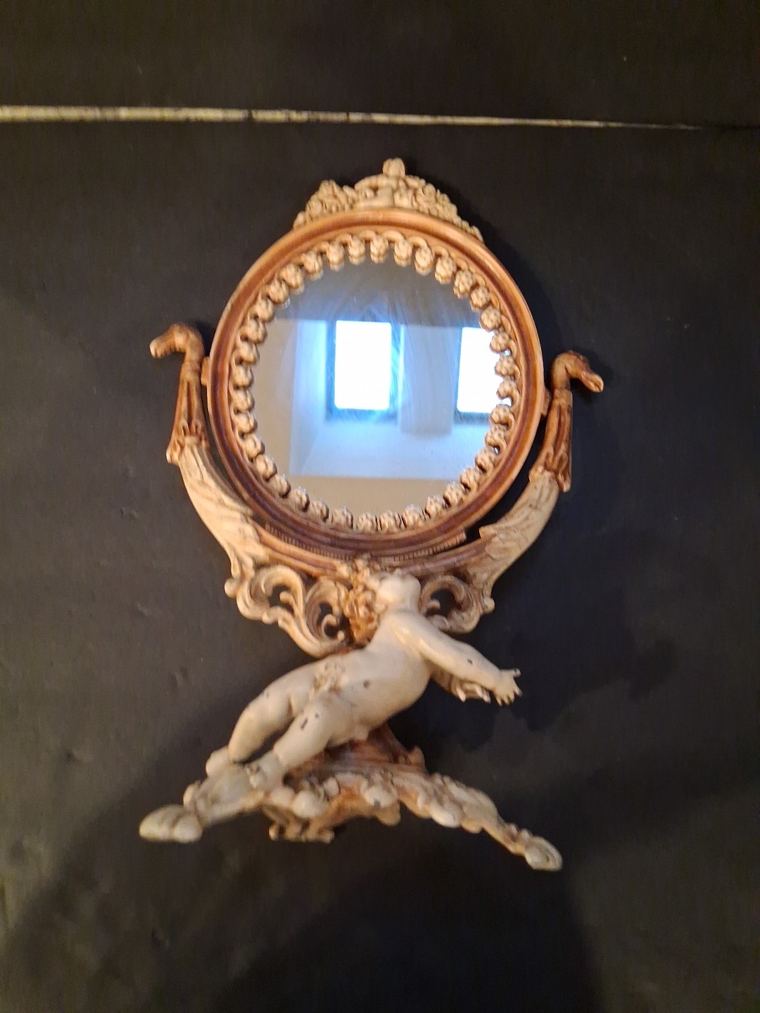 Antique Vanity Mirror Cast “Iron Art” Swivel Victorian Heavy Angel Ornate(4)