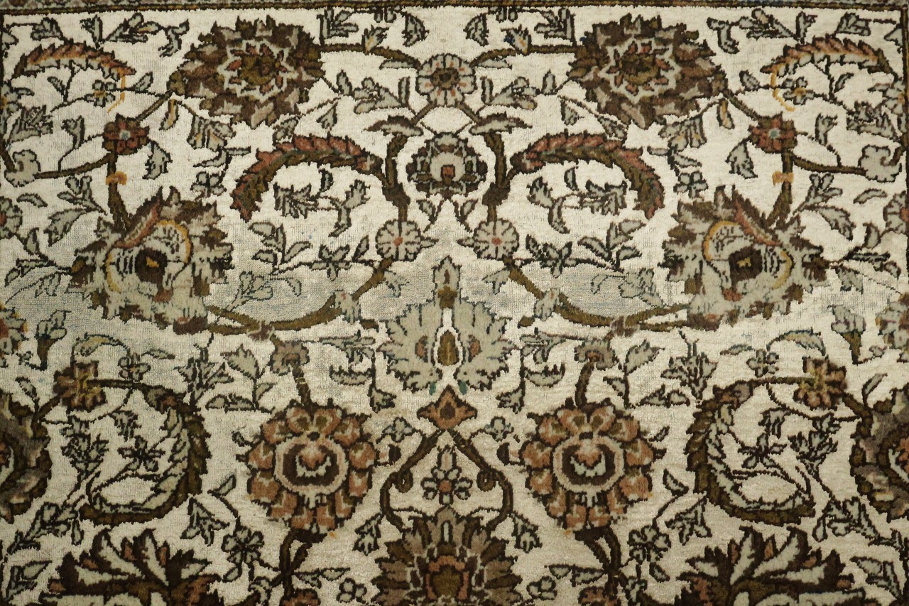 Silk & Wool Vintage Antique 4×7 All-Over Traditional Area Rug Beige & Brown