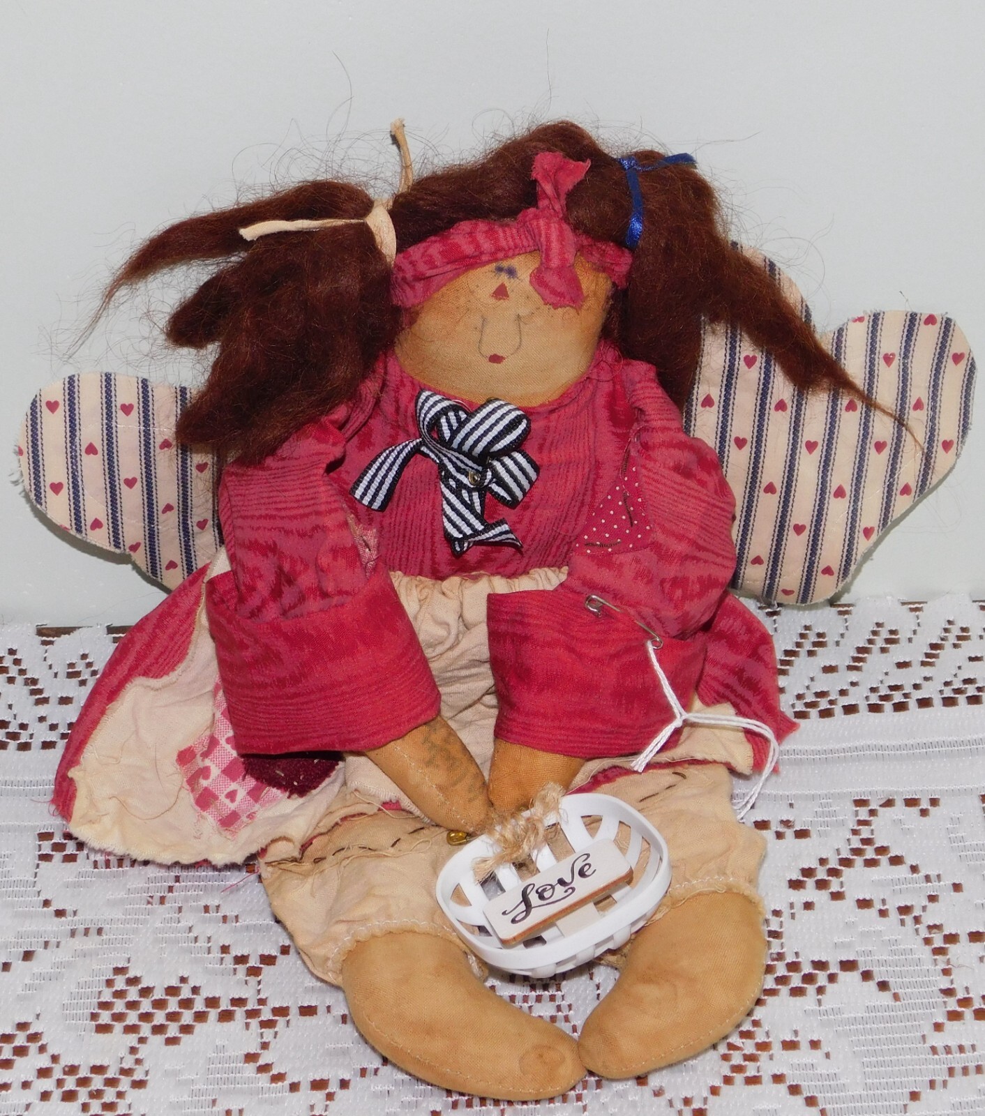 1993 12″ ATTIC BABIES ANGEL RAG DOLL SIGNED ON ARM MARTY MASCHINO PRIMITIVE TEA