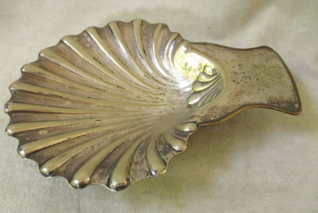 Crown Silver Co. Shell Dish Silver Plate Footed Trinket Accent Tray Antique