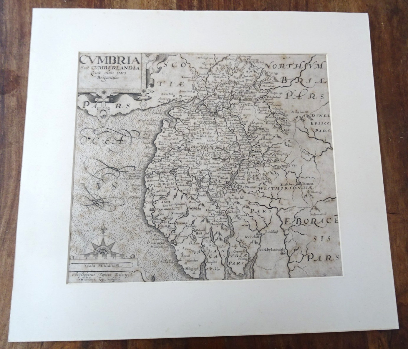 1607 MAP OF CUMBRIA SIVE CUMBERLANDIA by CHRISTOPHER SAXTON WILLIAM KIP KESWICK