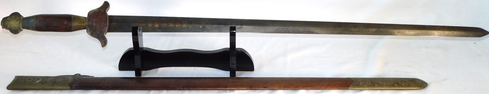 Antique 19c. Chinese Qing Longquan Seven Star Daoist Scabbard Sword 41″