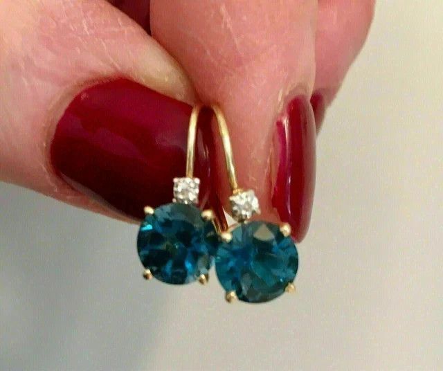 2Ct Round Cut London Blue Topaz Drop/Dangle Earrings 14k Yellow Gold Plated