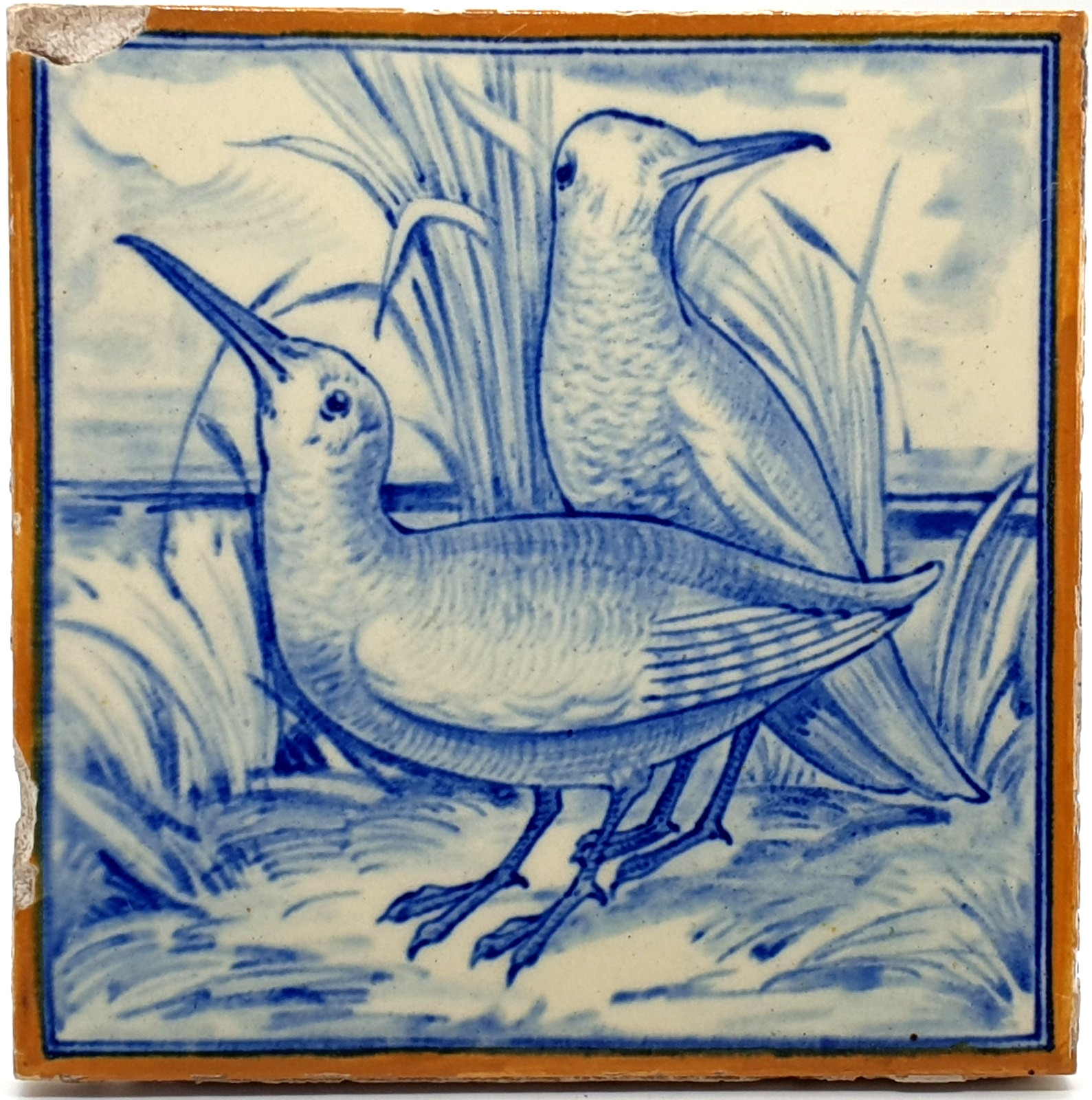 Antique Fireplace Tile Minton Hollins & Co Game Birds Design C1885 AE19