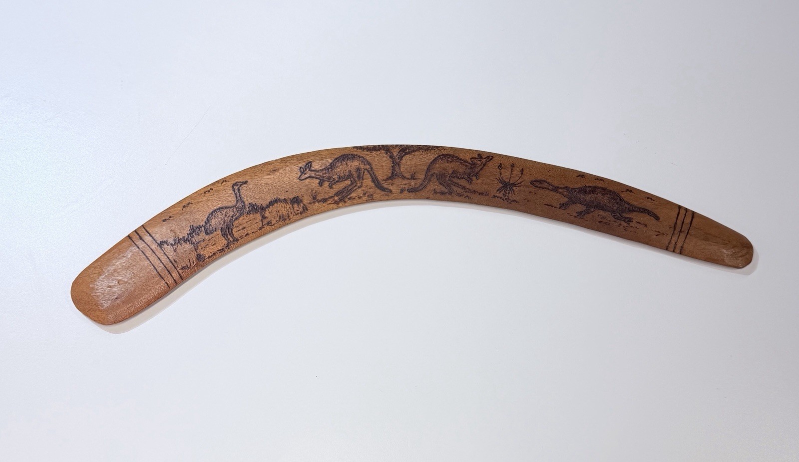 Vintage Hand Carved Wildlife Australian Aboriginal boomerang 25” Hardwood