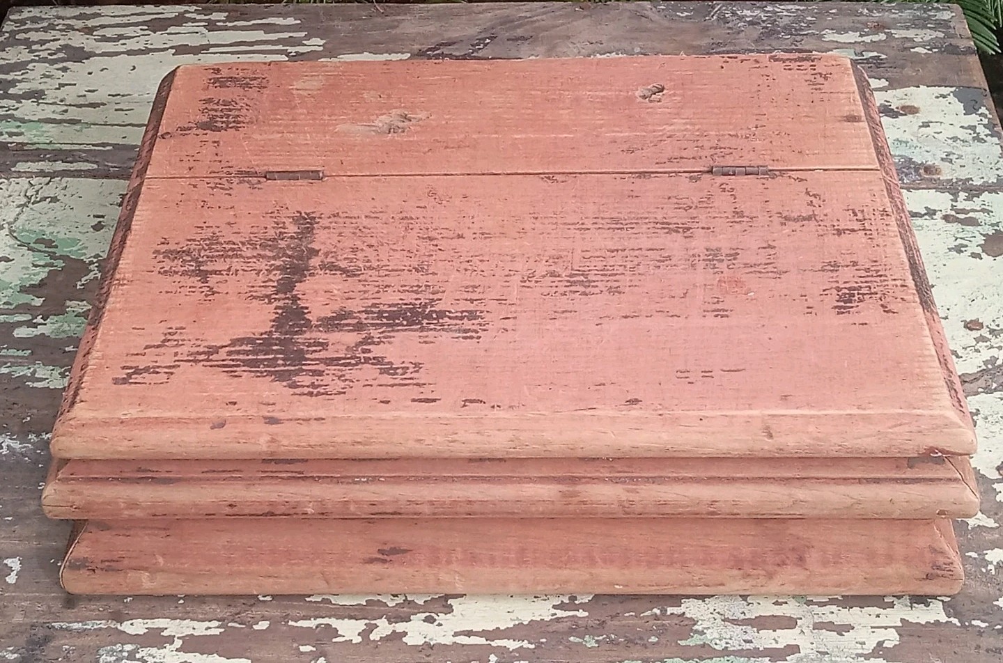 Antique Primitive Pine Wooden Bible Box Best Early Salmon Paint Square Nails