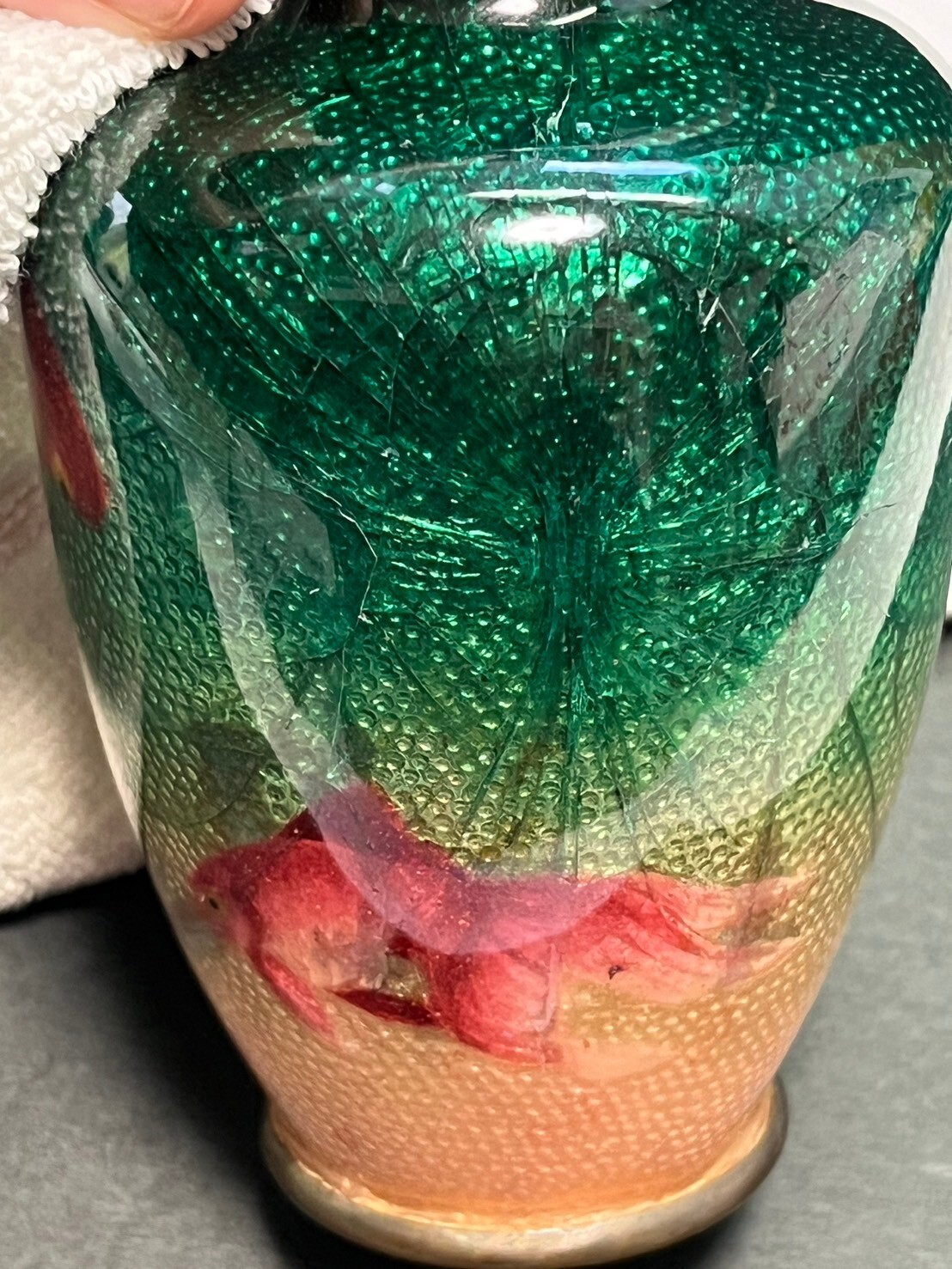Damage Cloisonne Vase Goldfish pattern 4.7 inch tall Japanese antique Pot