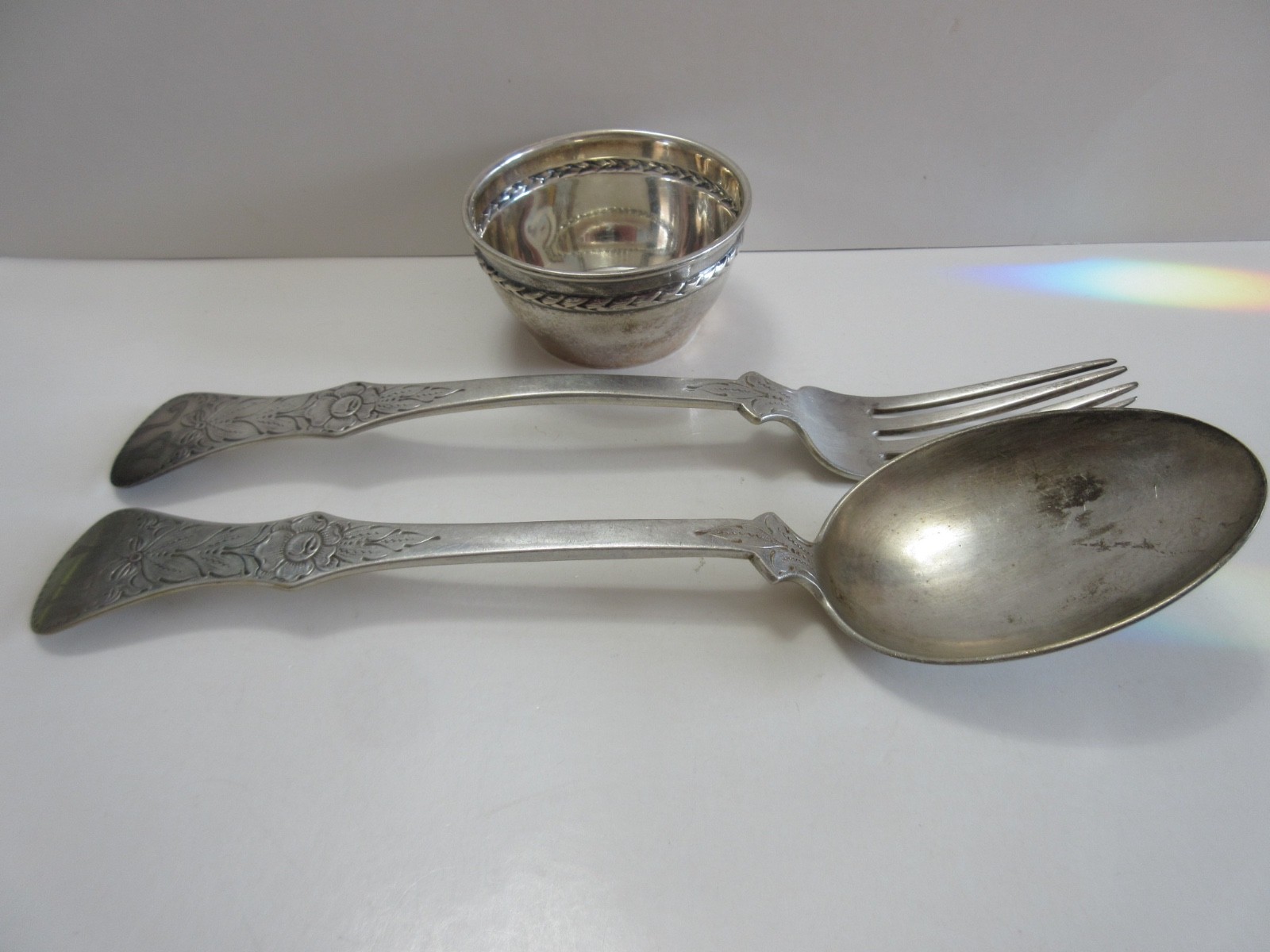 Antique Scandinavian 830S 830 Silver for Scrap Fork Spoon Cup 127.2 gr – 3 piece