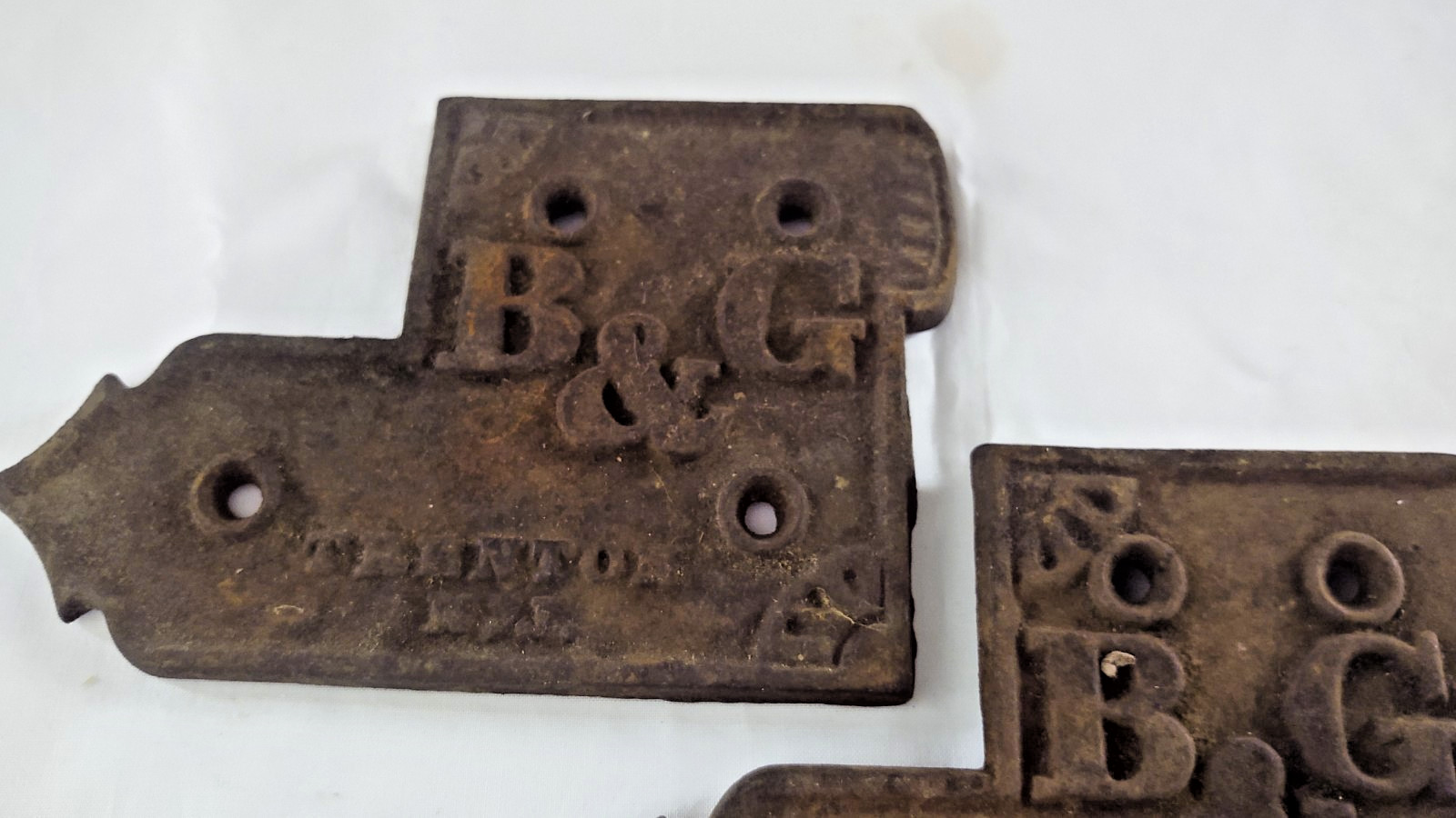 Matched pair Antique hardware B & G Trenton N.J. Cast Iron Plaque Sign