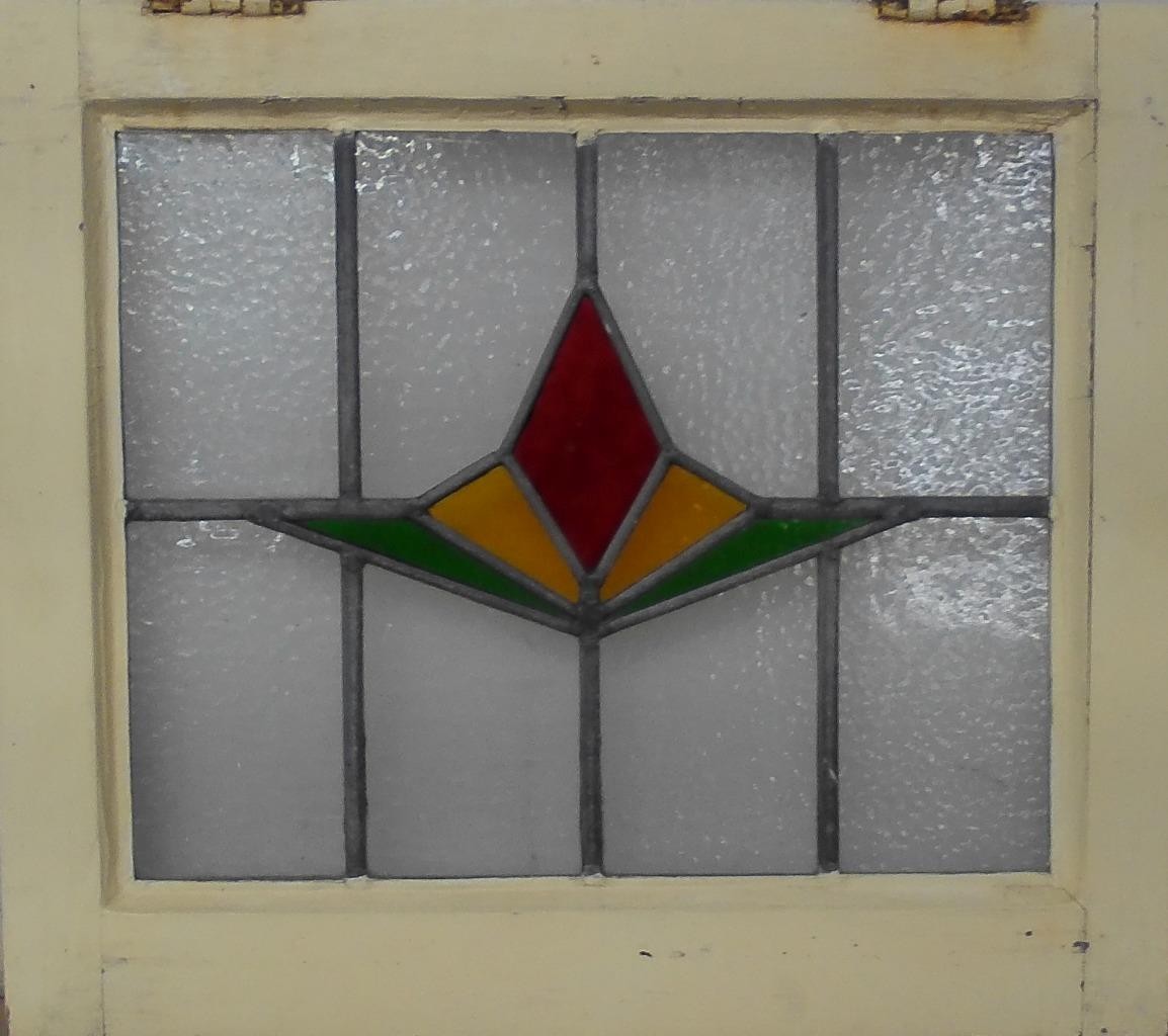 GEO SIMPLE OLD ENGLISH LEADED STAINED GLASS WINDOW 21″x 18 1/2″