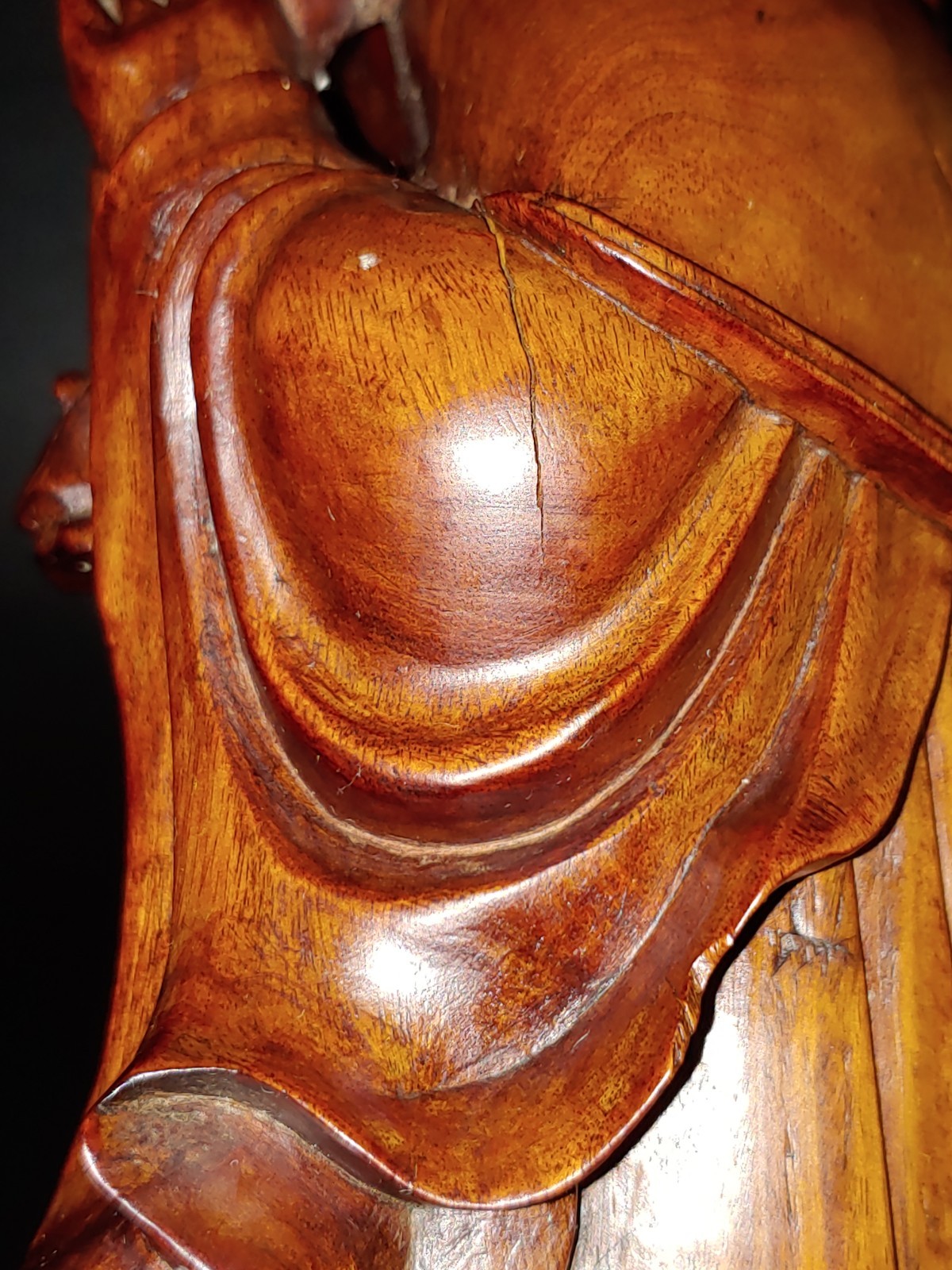 花梨红木雕挂漆文曲星像 Antique Chinese Lacquer Rosewood Hongmu Carving Wenquxing Figurine