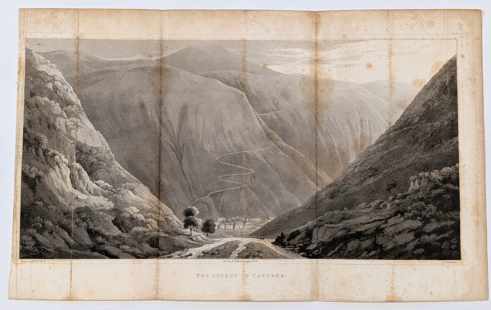 OLD 1828 REAL DE CATORCE – MEXICO View Engraved ORIGINAL – SAN LUIS POTOSI