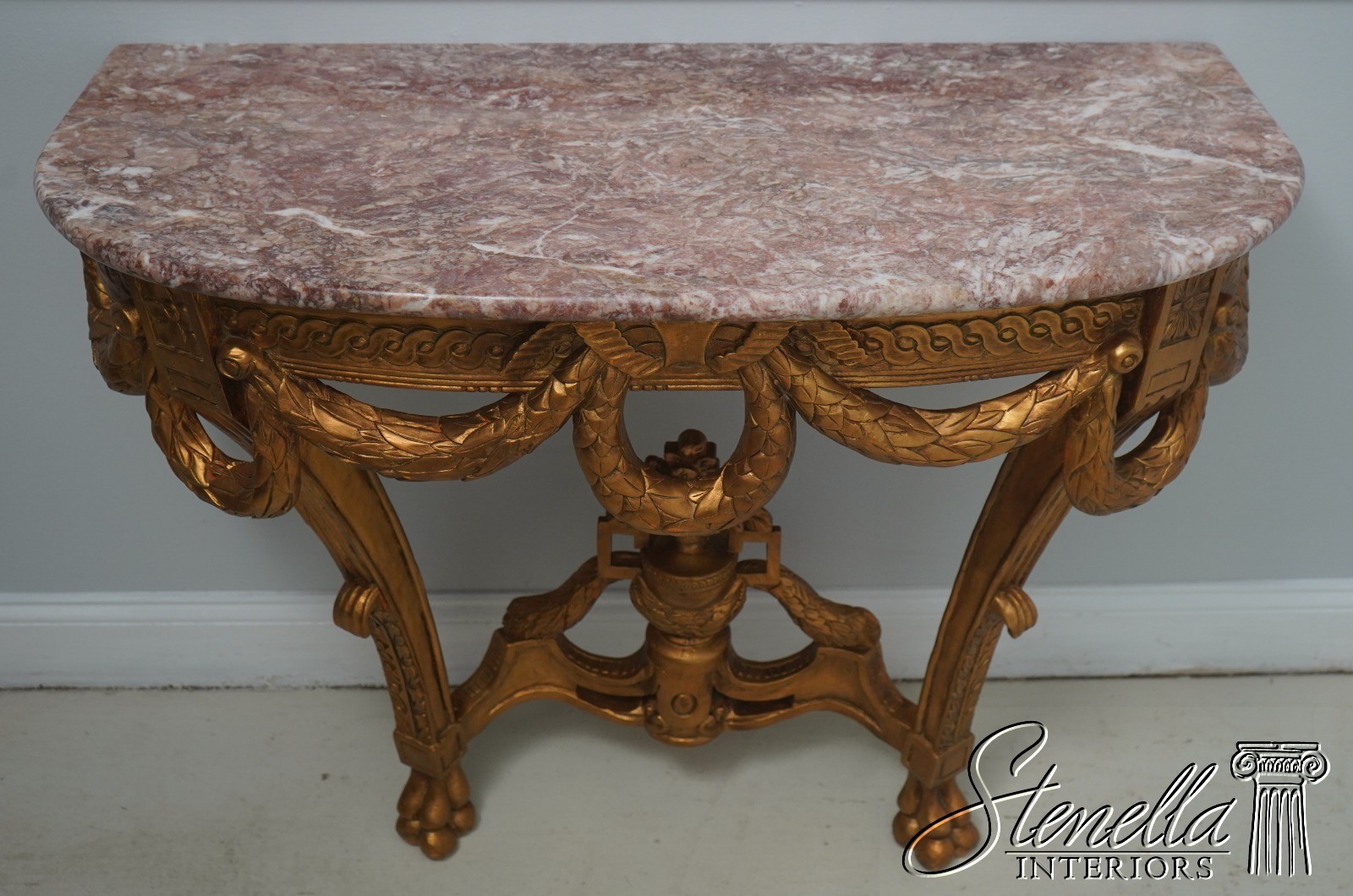 72255: Pair Of French Louis XV Style Marble Top Wall Console Tables