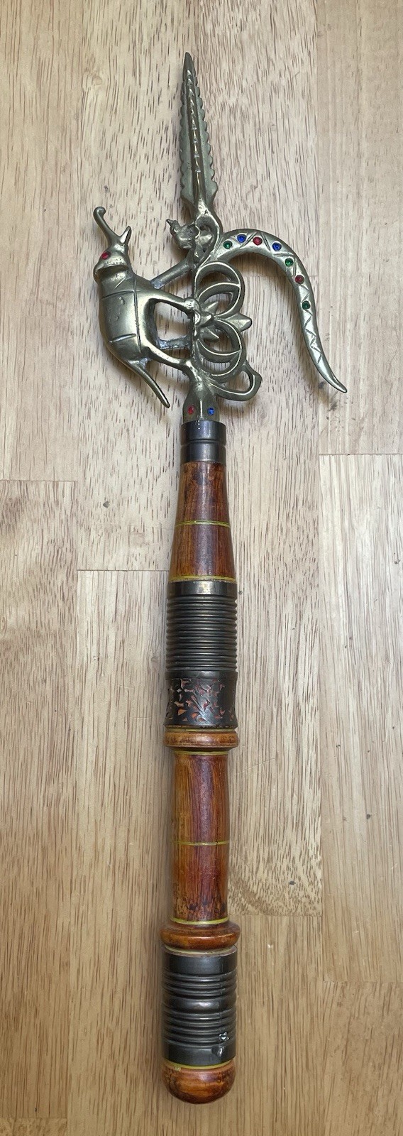 Vintage Indian Bronze Brass & Wood Elephant Prod Goad Bullhook Ankish Tool