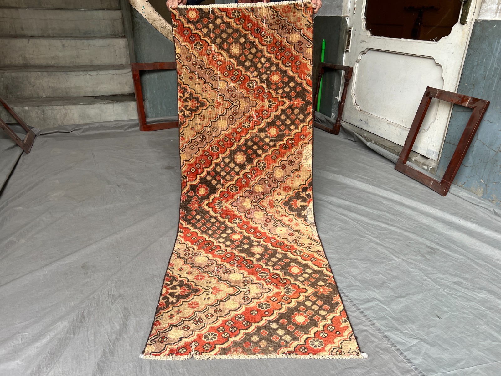Vintage Ersari Hand-Knotted Turkmen Runner 2’2 x 5’10 ft Geometric Wool Rug