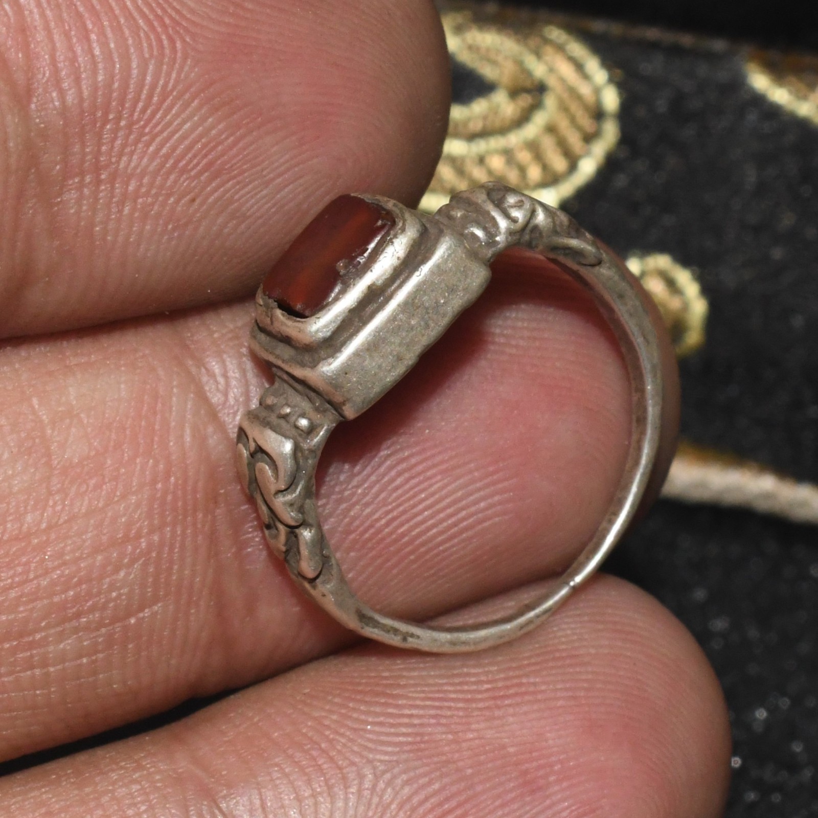 Authentic Ancient Roman Solid Silver ring with Carnelian Stone Bezel
