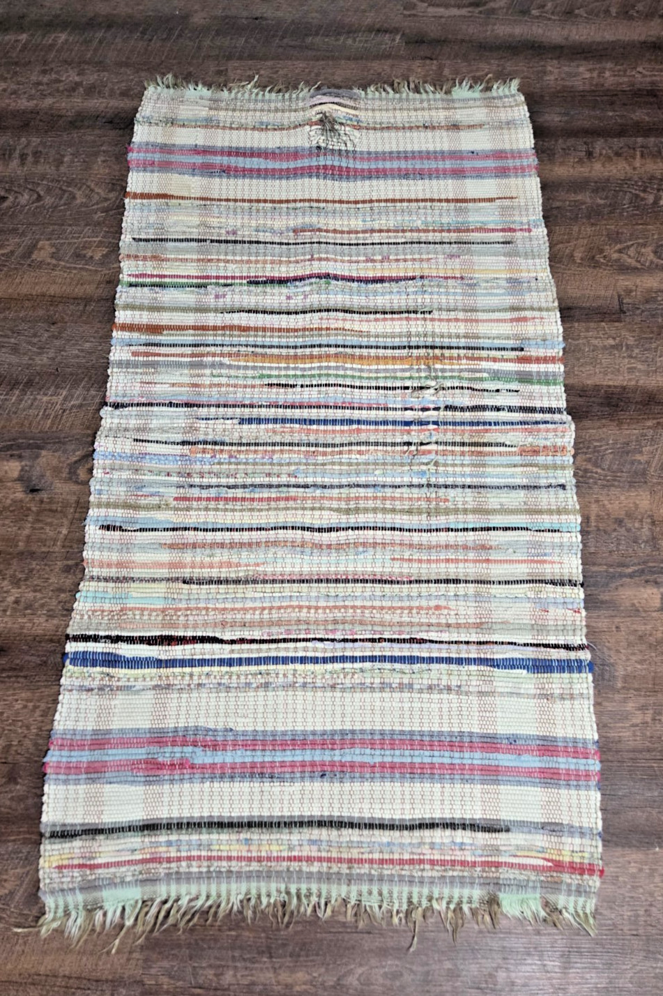 VINTAGE AMERICAN HANDWOVEN RAG RUG FARMHOUSE PRIMITIVE DECOR 1960-80