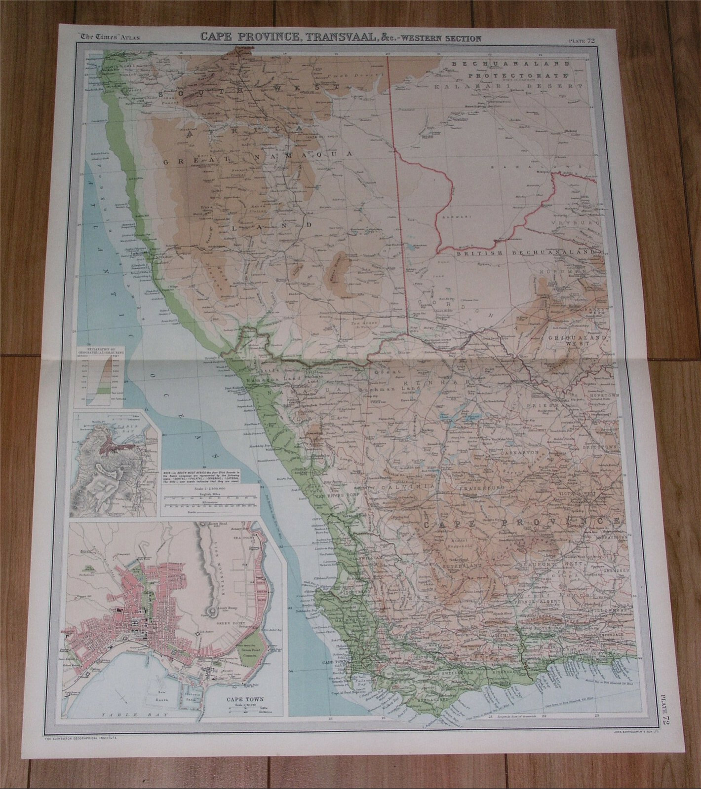 1922 VINTAGE MAP OF SOUTH AFRICA CAPE PROVINCE CAPE TOWN KAAPSTAD NAMIBIA