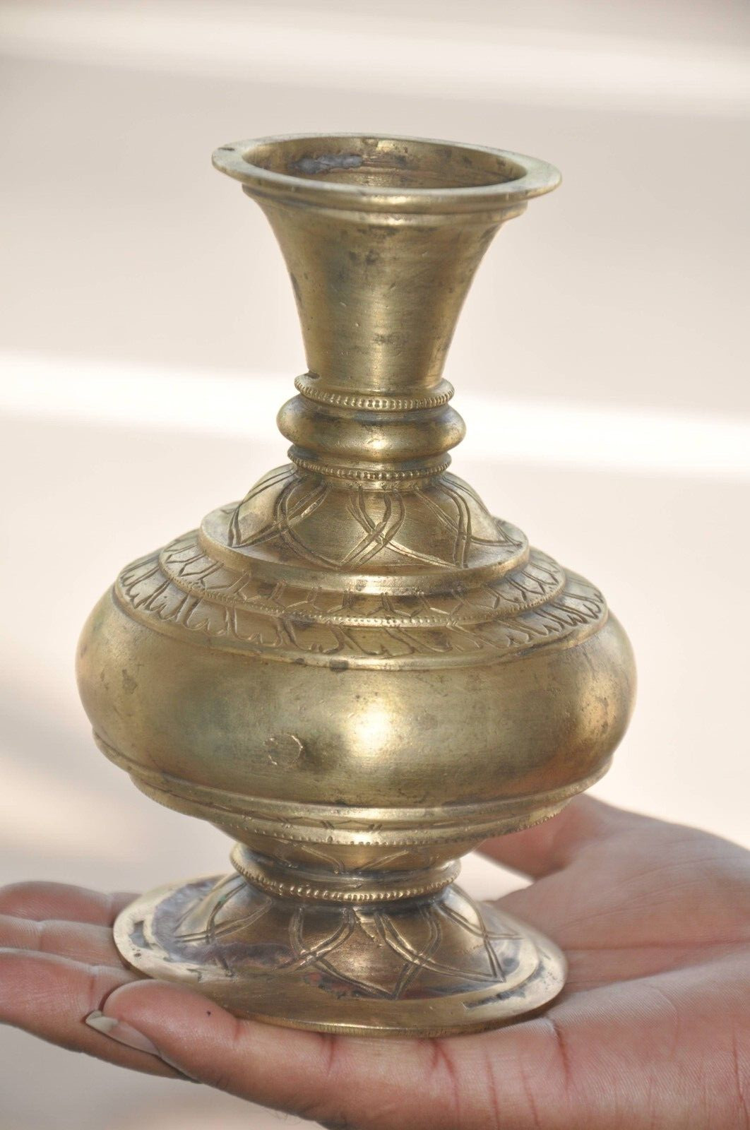 Vintage Inlay Engraved Solid Handcrafted Brass Flower Pot/Vase