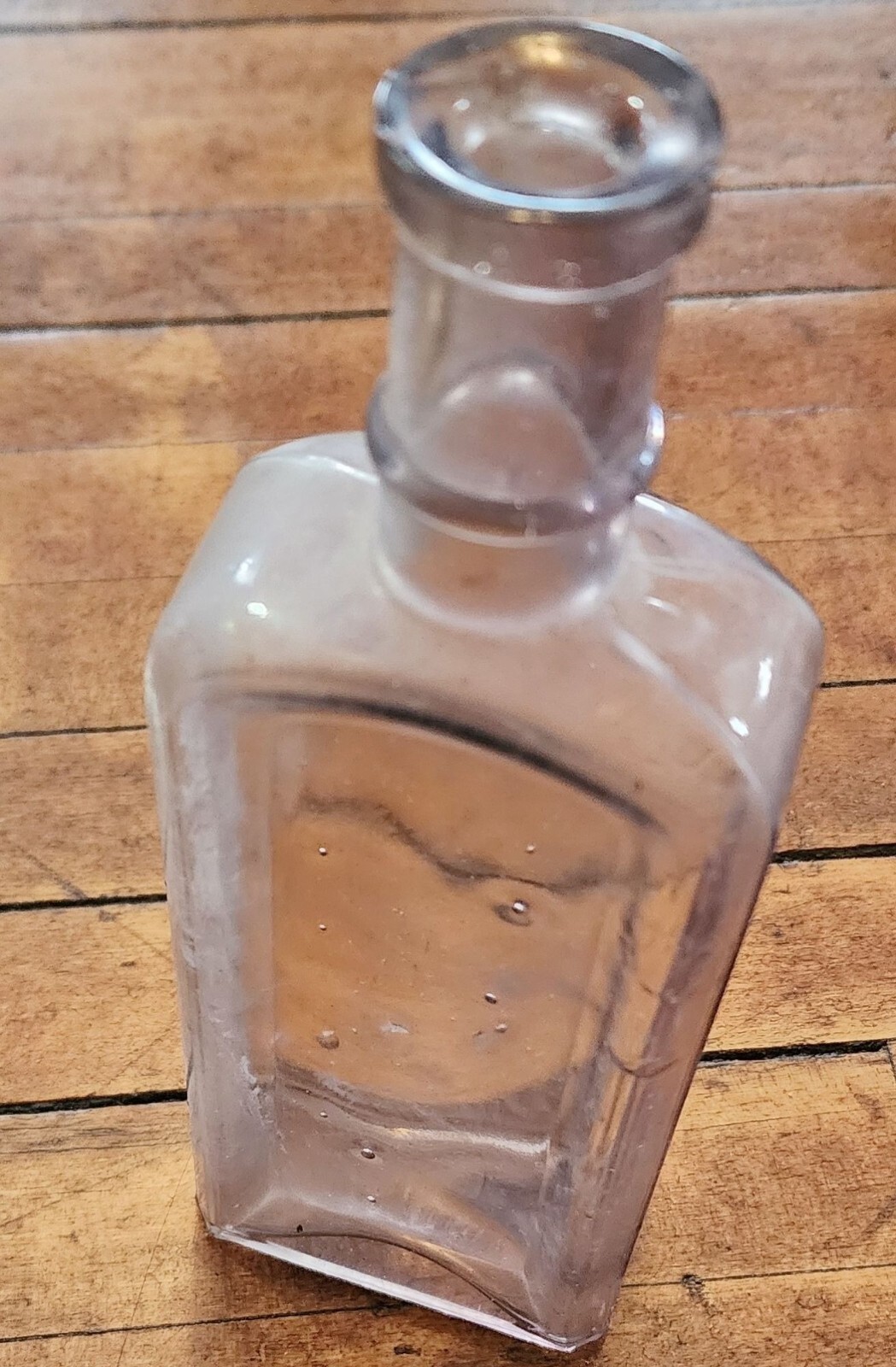 Vintage Clear Glass Apothecary Bottle Rectangular Shape w Cork Top Purple Tint