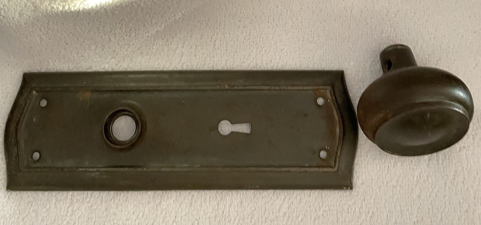 Antique Brass Knob And Backplate Set, Early 20th Century.