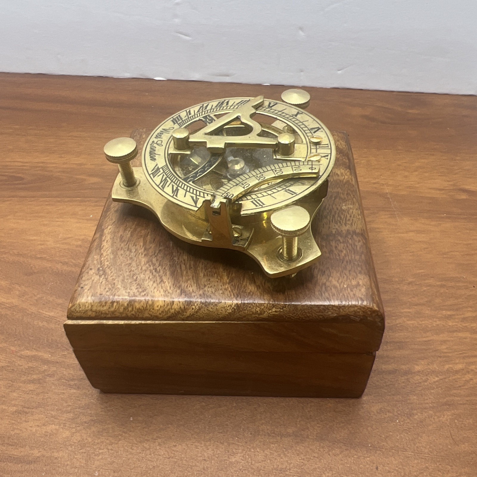 F. L. West London Brass Sundial Compass in presentation wood box