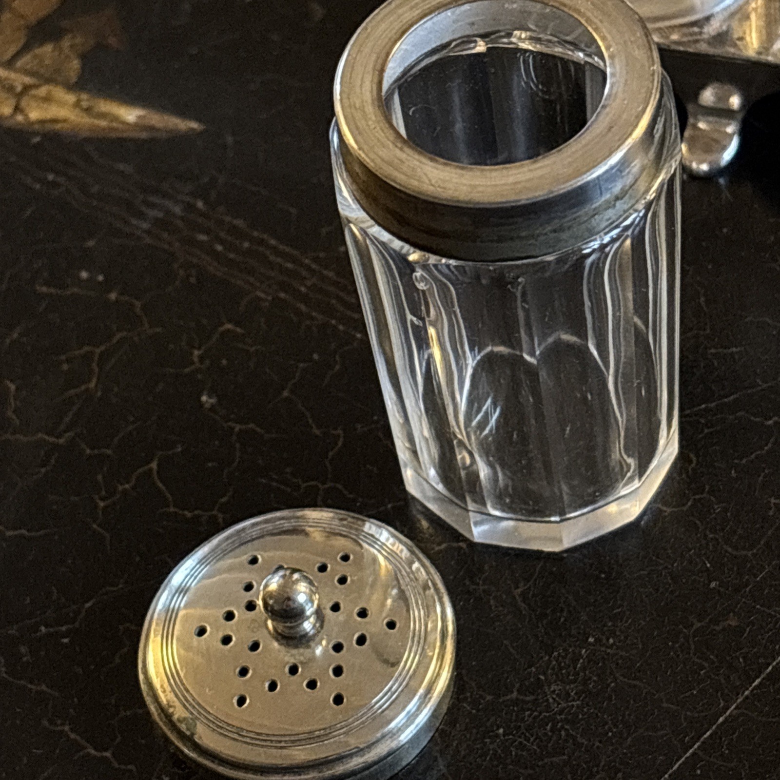 Antique Victorian Lee & Wigfull Silver Plate and Cut Glass Cruet Set