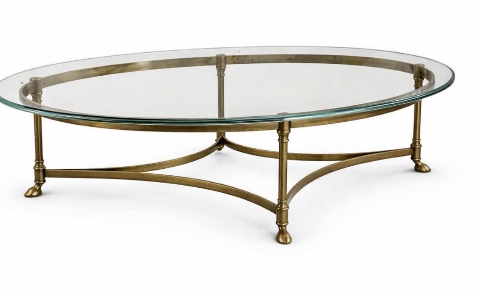 Vintage La Barge Hollywood Regency Brass & Glass Coffee Table Hoff Feet