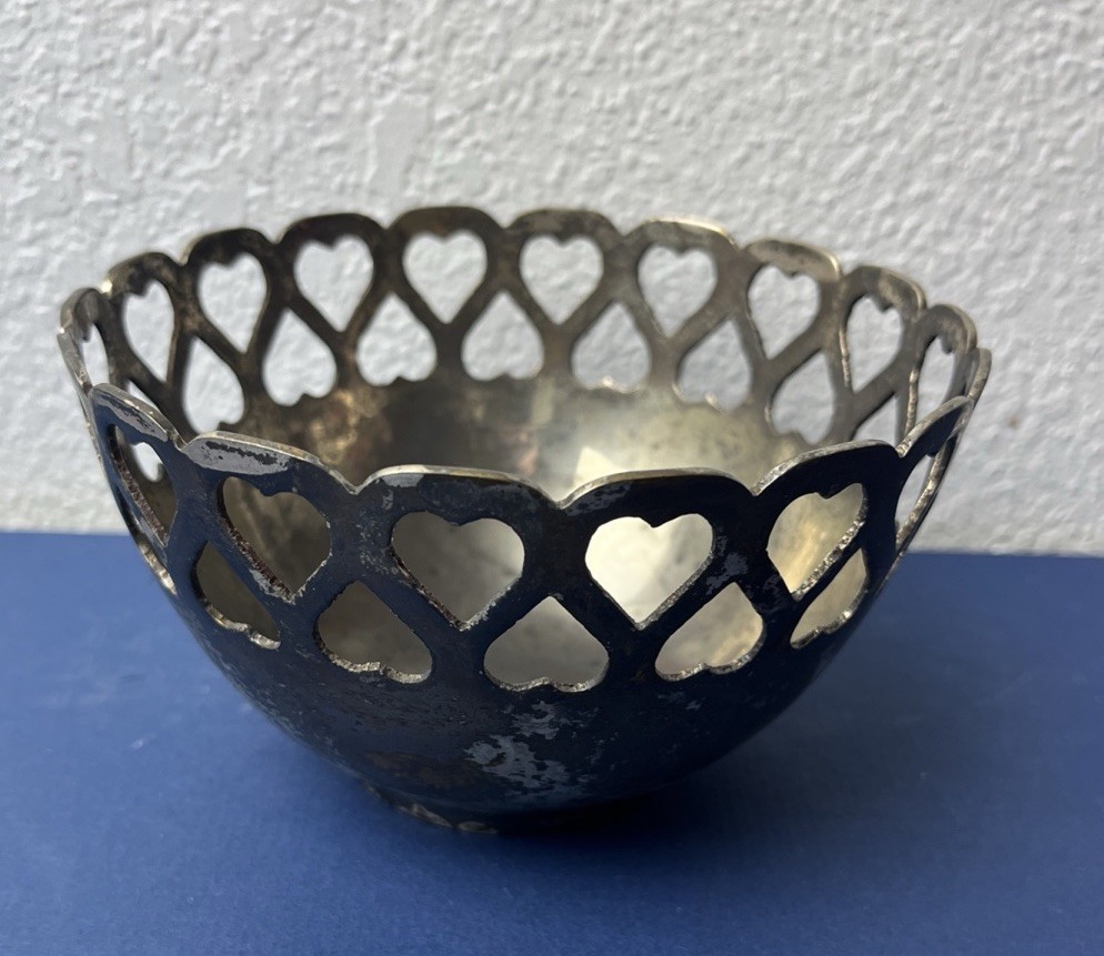 Landes India Silver Plated Pierced Heart Bowl Vintage Candy Dish Trinket
