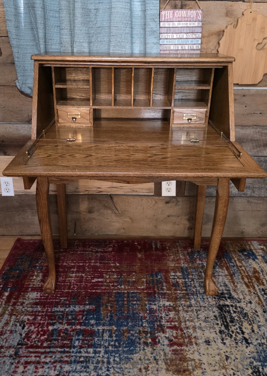 Vintage Solid Oak Flip Top Secretary Desk Claw Foot