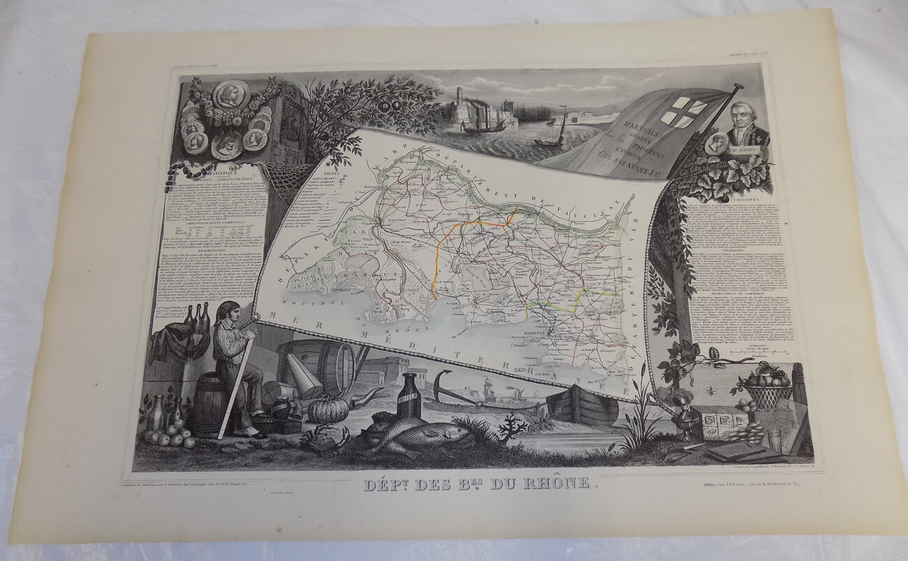 1856 Map/FRANCE, DEPT. DES BES. DU RHONE///Political Division/Outstanding Graphi