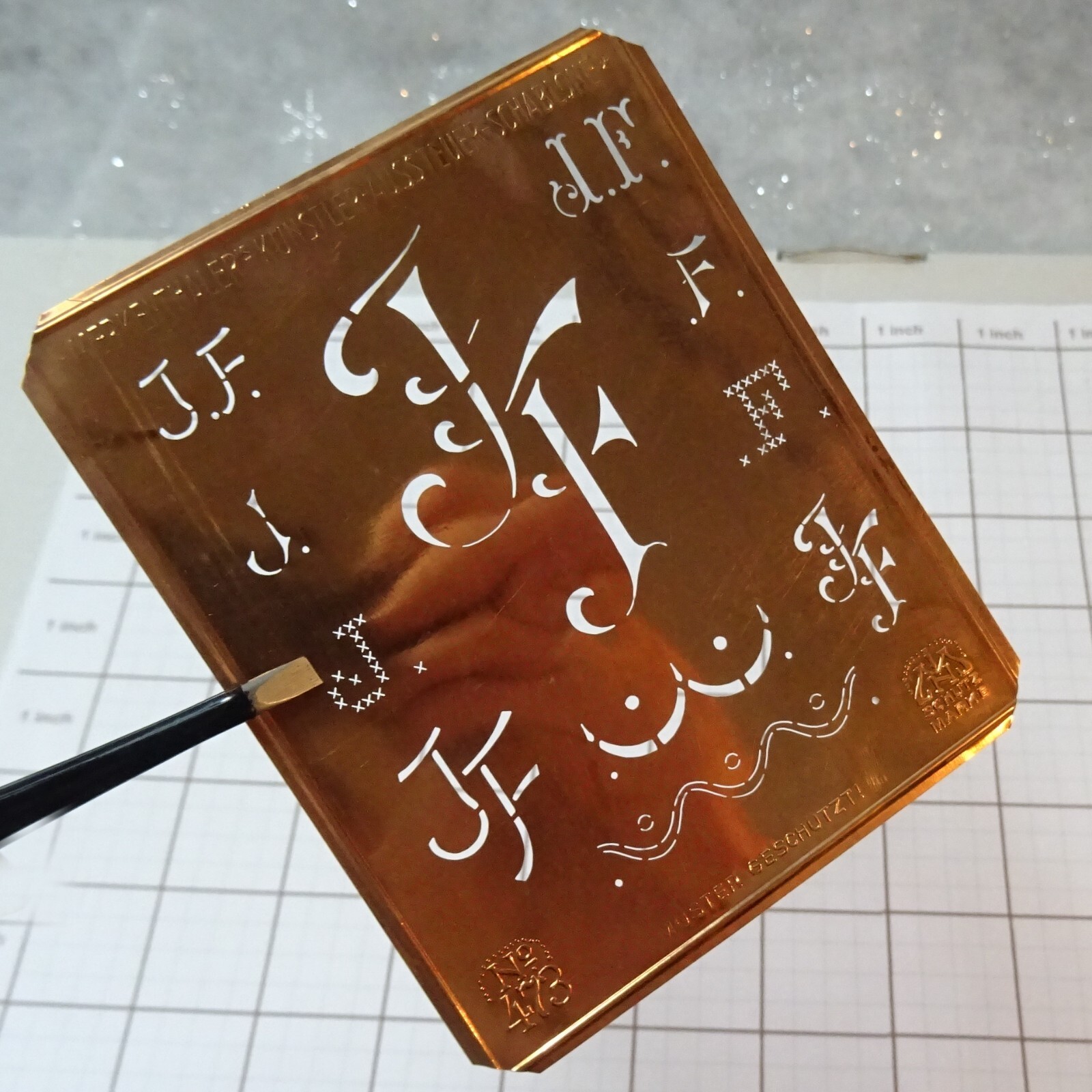 JF IF J I F monogram initial letter copper stencil antique family tree name sign