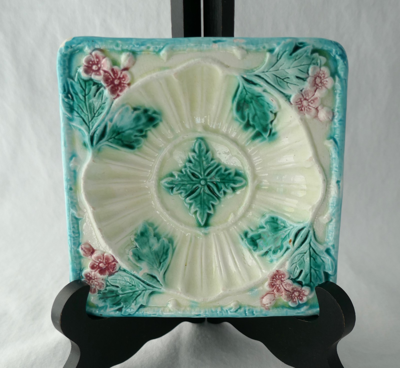 Antique 19th Century Majolica Small Square Ice Cream Bowl A