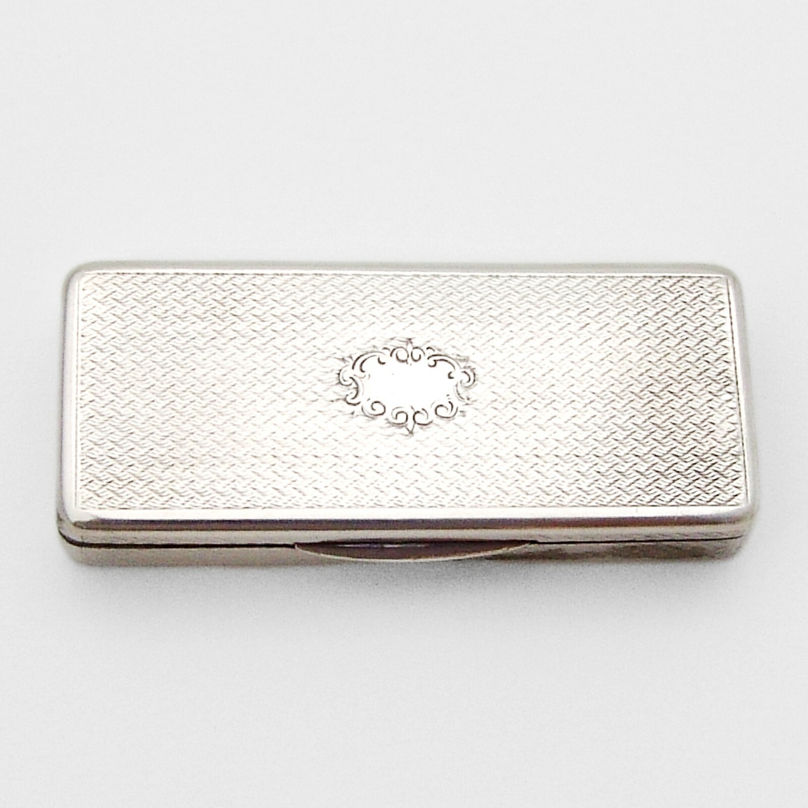 Engine Turned Rectangular Box French Sterling Silver Double Lidded