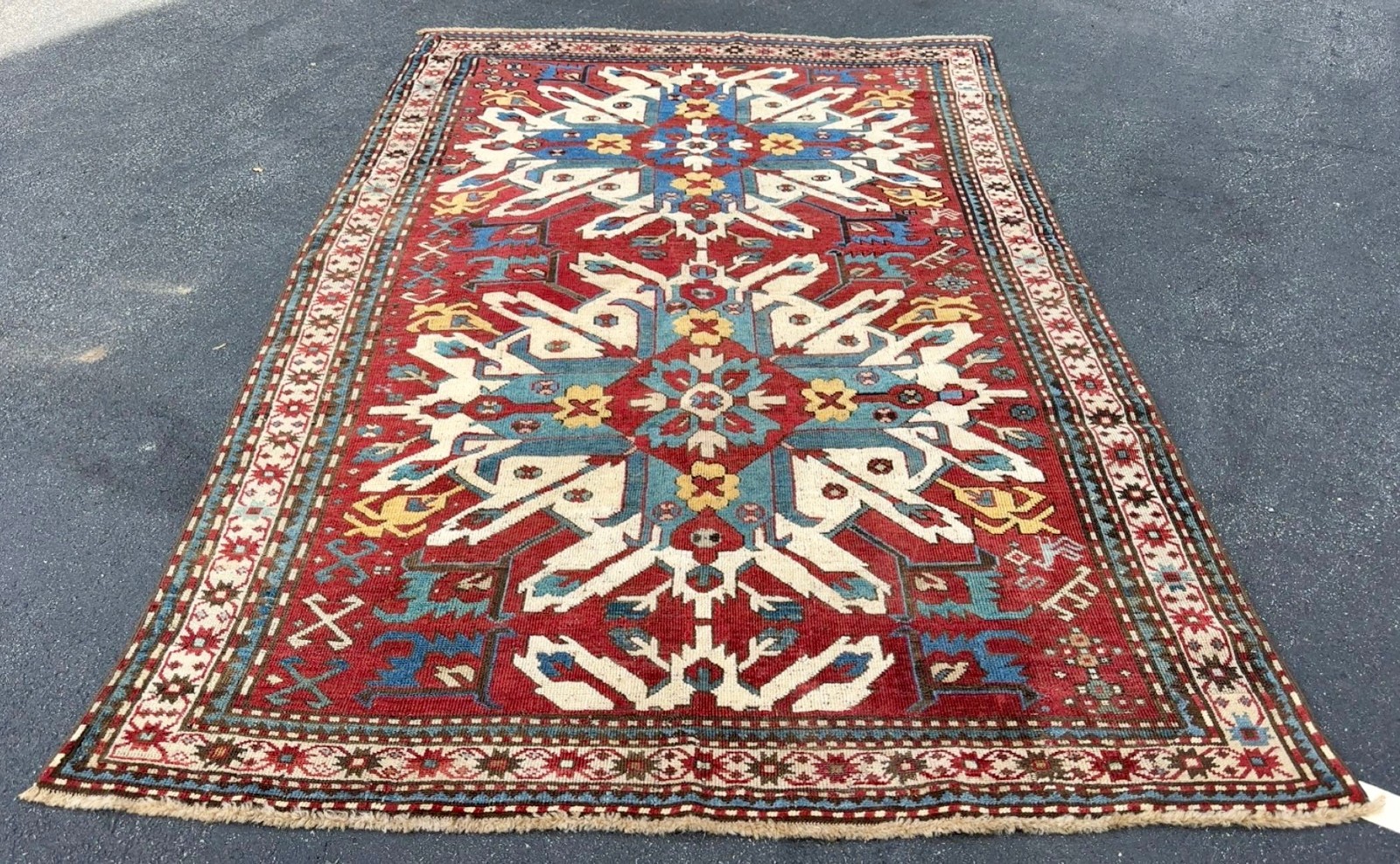 ANTIQUE CAUCASIAN EAGLE KAZAK RUG 5x8FT circa 1880