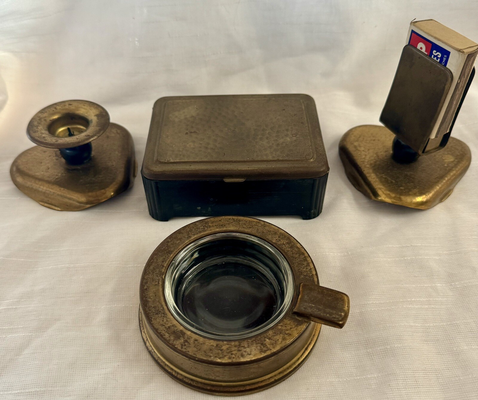 Antique 1930’s Rare Germany Smoking 5 Piece Set Ashtray Match Holder Box ++