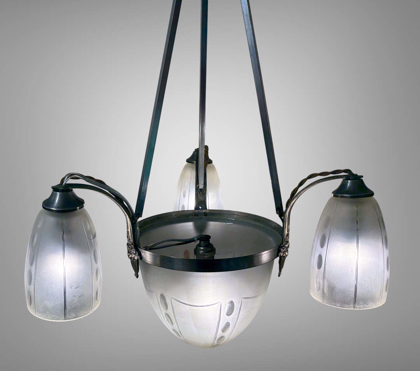 French Art Deco Four Light Pendant Light Fitting 1930s Degue? Muller Frere?
