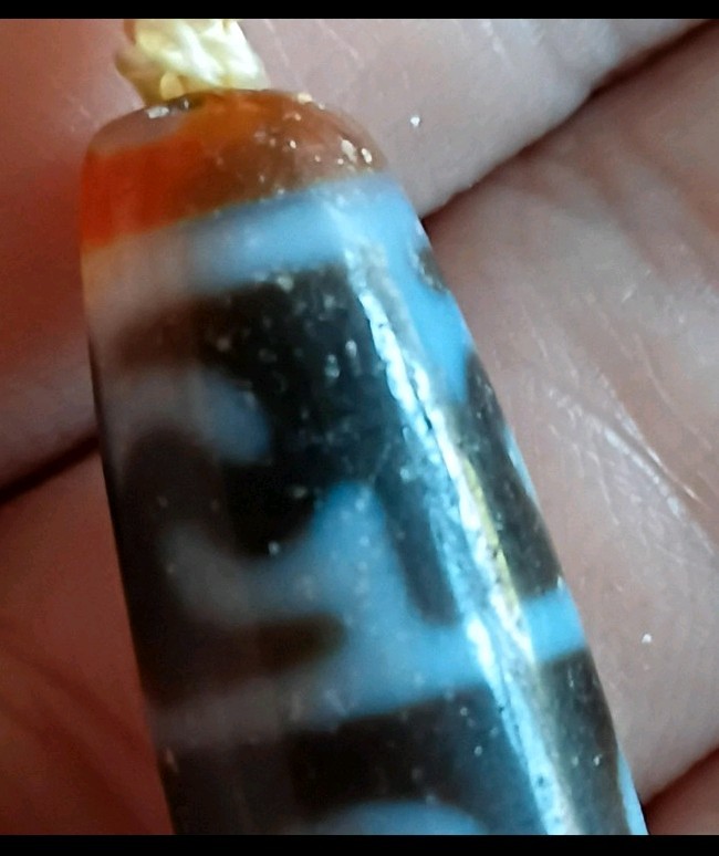 Tibetan Agate/ Hetian Jade Pre 1800s Lianshi 3 Eye Dzi Bead Prayer Necklace