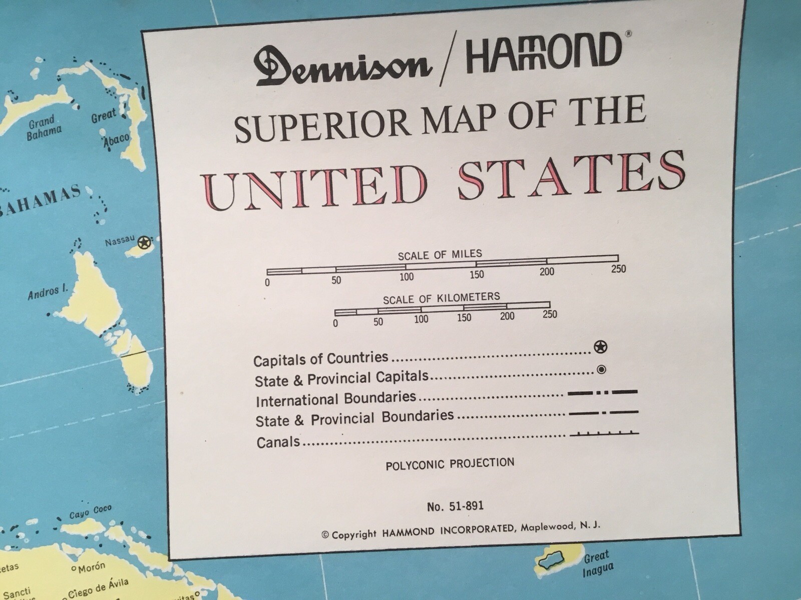Vintage Dennison Hamond Superior Map United States 38×50 Folded Decor Crafts
