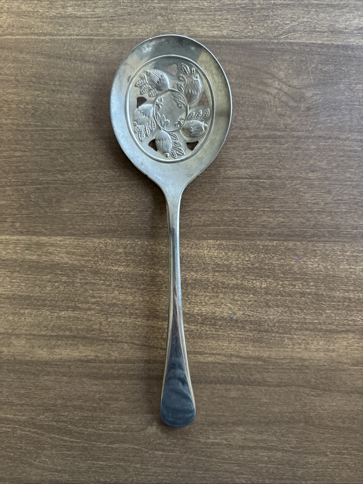 Vintage Silver Plated Tomato Serving Spoon With Acorns, Made In Italy, Marked SB
