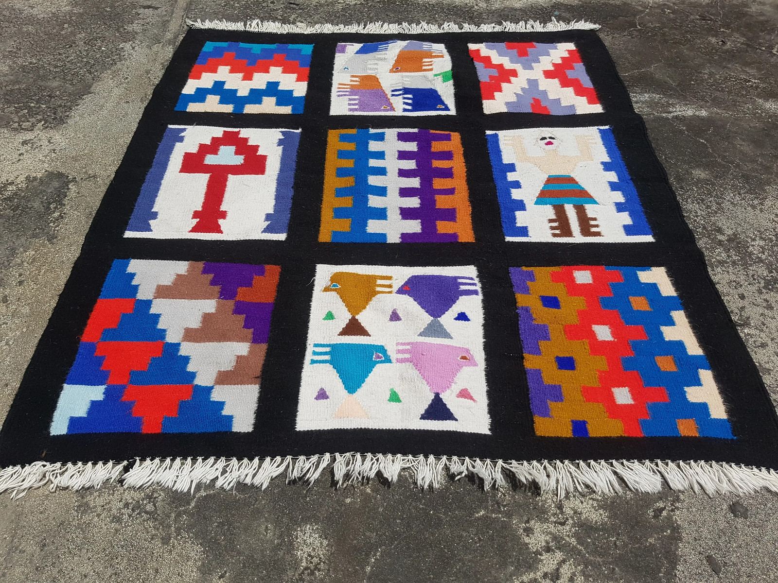 Vintage Traditional Handmade Peruvian Wool Multicolor Kilim 4.9×3.3 ft